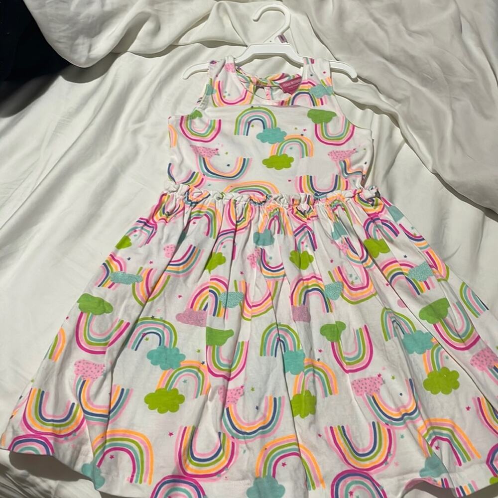 Isaac Mizrahi 5 rainbow white tank dress 💯 cotton worn once euc